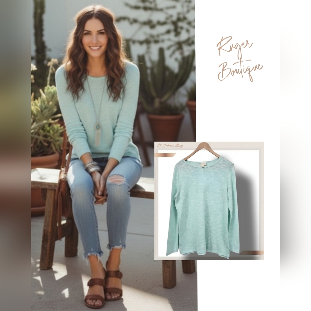 🌿St Johns Bay Women's Medium Mint Longsleeve Lightweight Knit Top-Pretty!